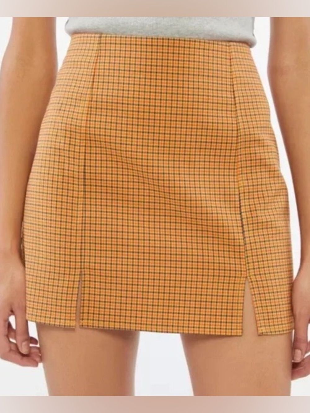Urban Outfitters Mustard Orange Plaid Mini Skirt 90s Grunge Indie Size Small